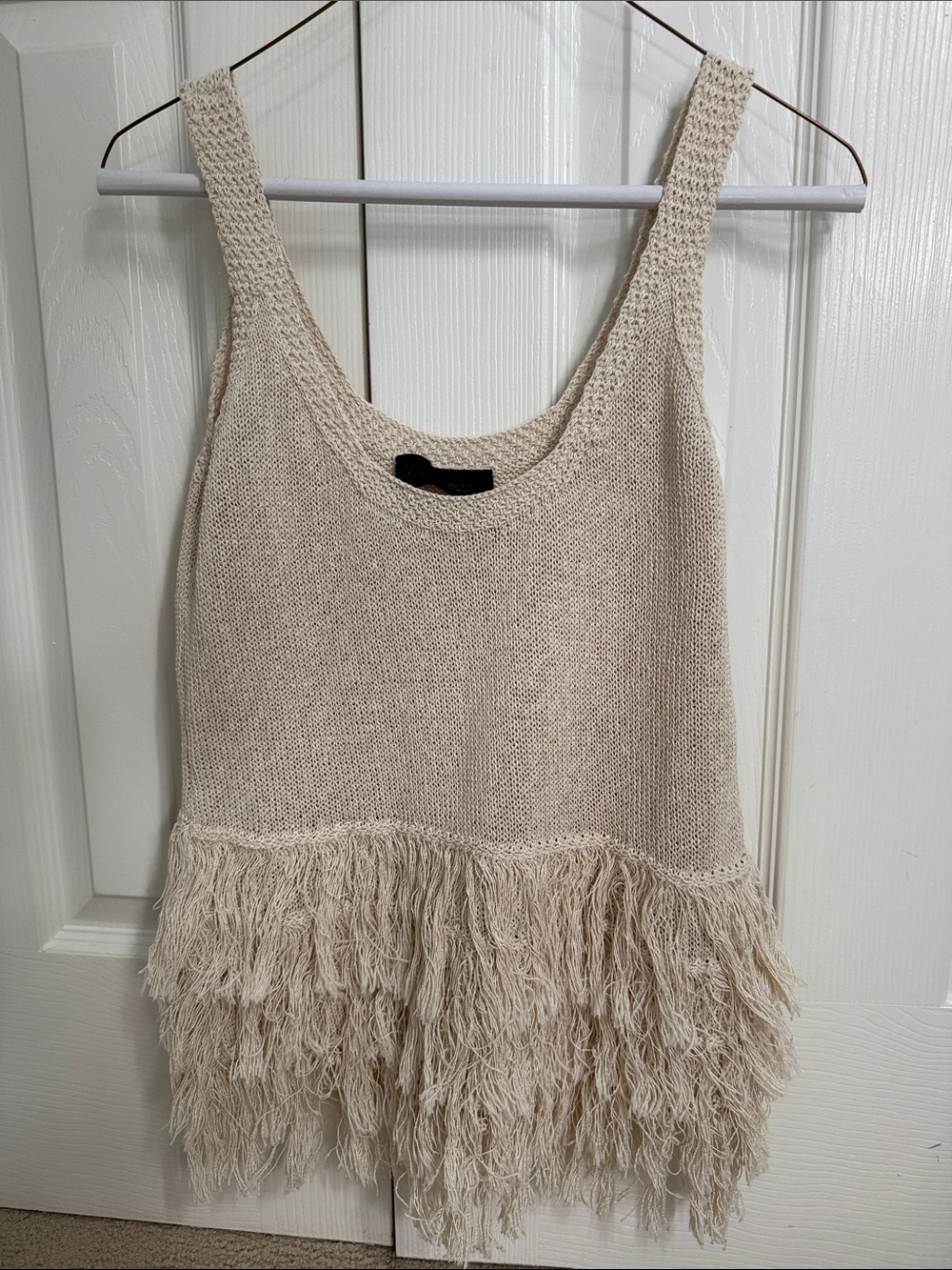 Zara Cream Fringe Knit Tank Sweater - Women Size Small